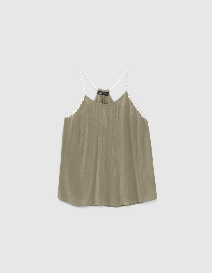Girls&rsquo; khaki flowery strappy camisole-1
