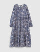 Langes marineblaues Mädchenkleid, Ecovero®, Blumen-Print -1