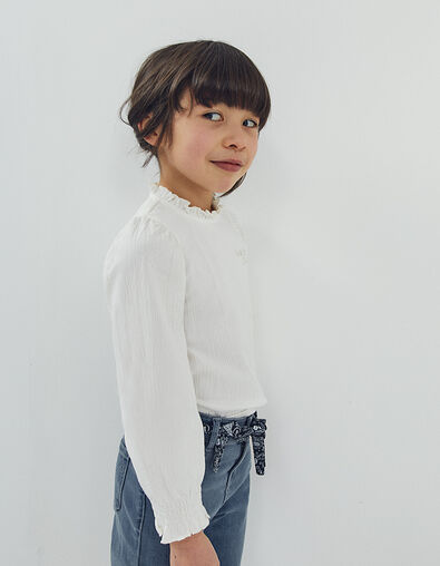 Girls’ ecru waffle T-shirt, pleated collar and cuffs - IKKS