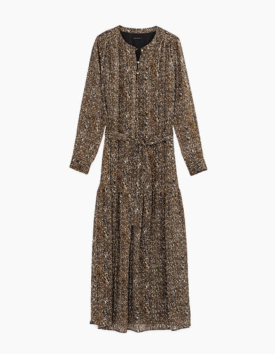 Langes Chiffon-Langarmkleid mit dezentem Camouflageprint  - IKKS