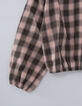 Girls’ pink and khaki check cropped blouse-5