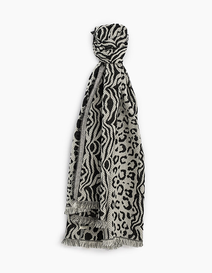 Women’s fringed animal print jacquard scarf - IKKS