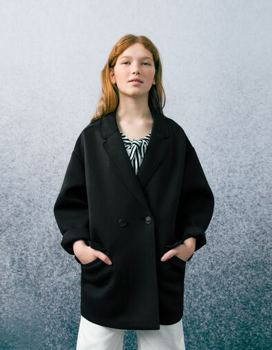 Girls' black neoprene knit egg coat - IKKS