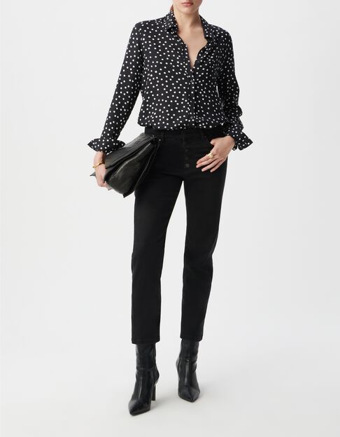 Women's black straight wash jeans with visible buttons - IKKS