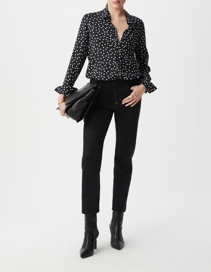 Vaqueros negros rectos de mujer con botones visibles-1