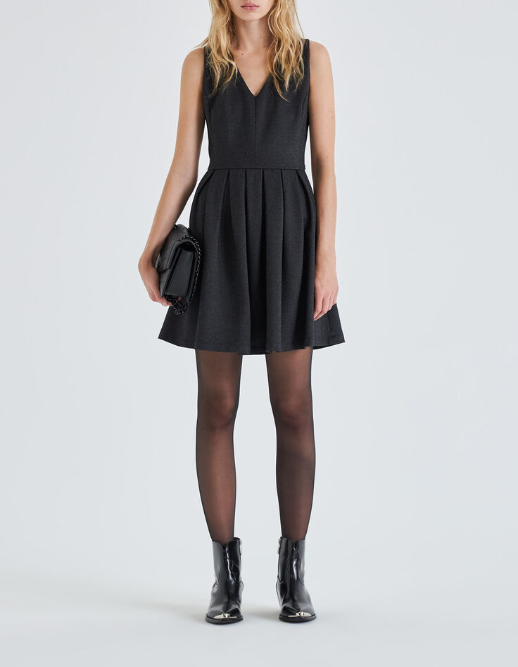 Schwarzes Skater-Damenkleid aus Glitzerstoff-5