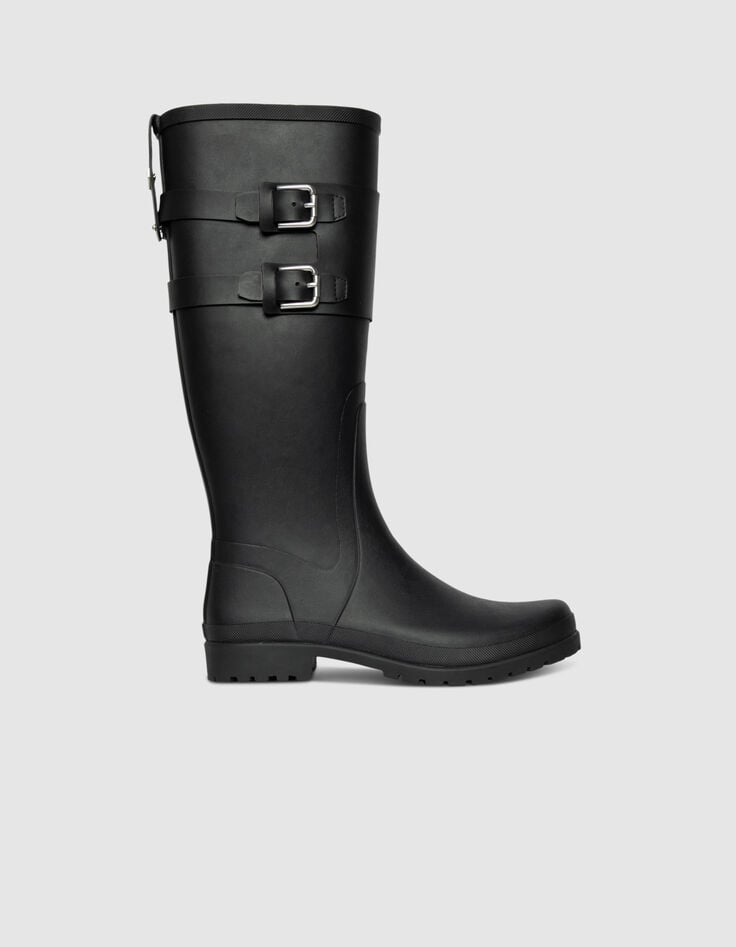 Botas de agua negras suela dentada mujer-1 Botas de agua negras suela dentada mujer-1
