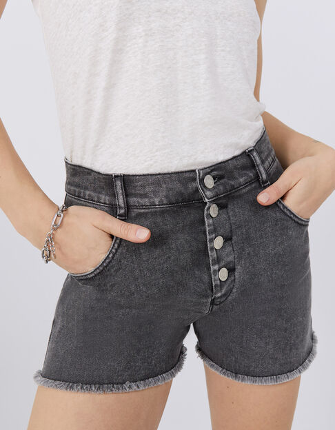 Graue Damen-Jeansshorts, hohe Taille, Fransen am Saum - IKKS