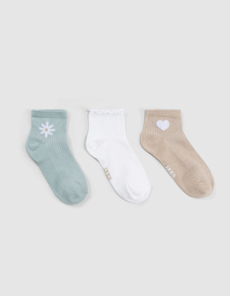 Chaussettes écrues, vert d'eau, dorées fille-1