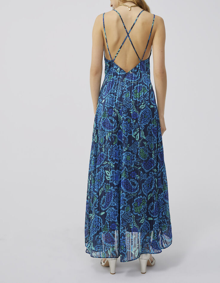 Women’s navy psychedelic floral print viscose long dress-2