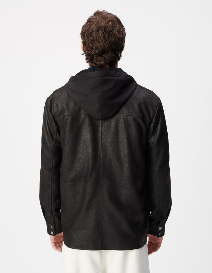 Sobrecamisa de cuero marr&oacute;n con capucha desmontable Hombre-4