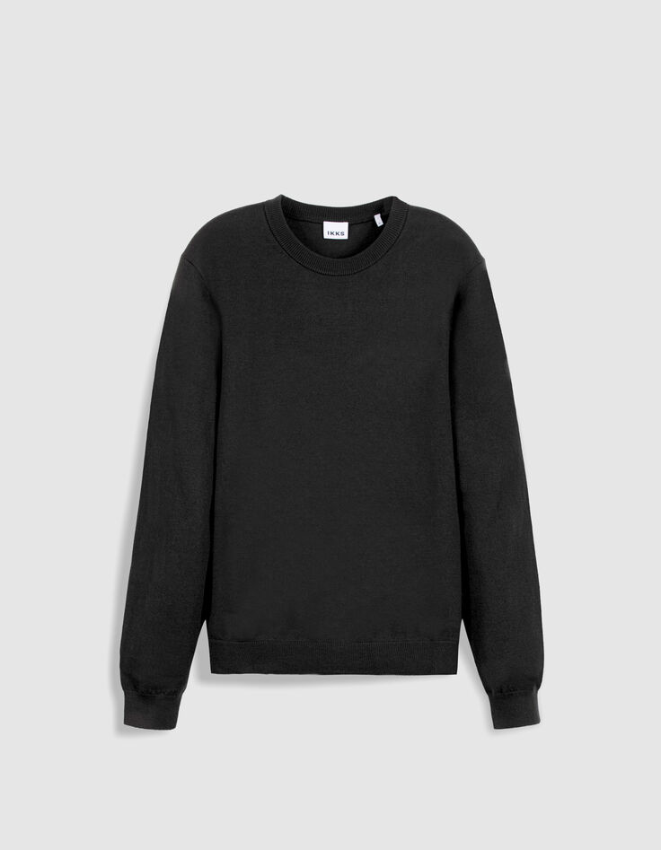 Pull noir col rond tricot 100% laine Homme-5