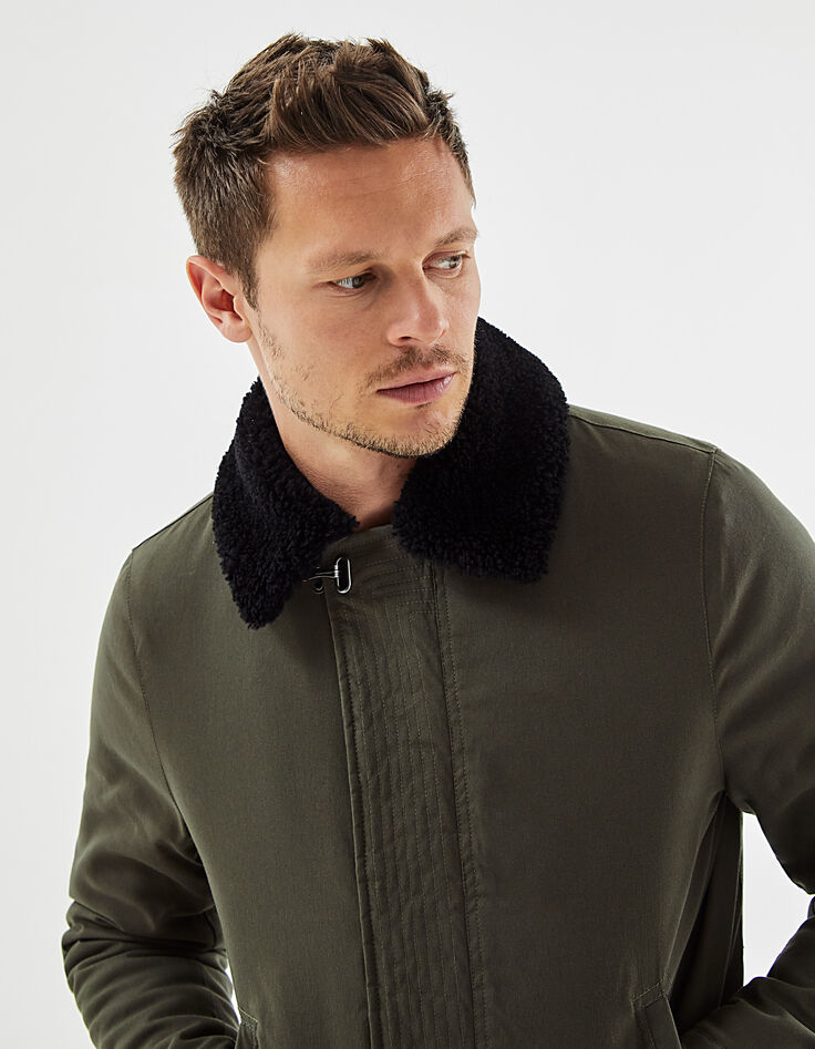 Men’s military khaki jacket with removable fur collar-6