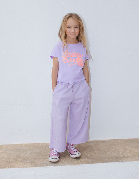 Girls’ lilac textured fabric flowing wide trousers - IKKS