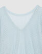 Pull chic bleu tricot fantaisie paillet&eacute; ajour&eacute; Femme-7