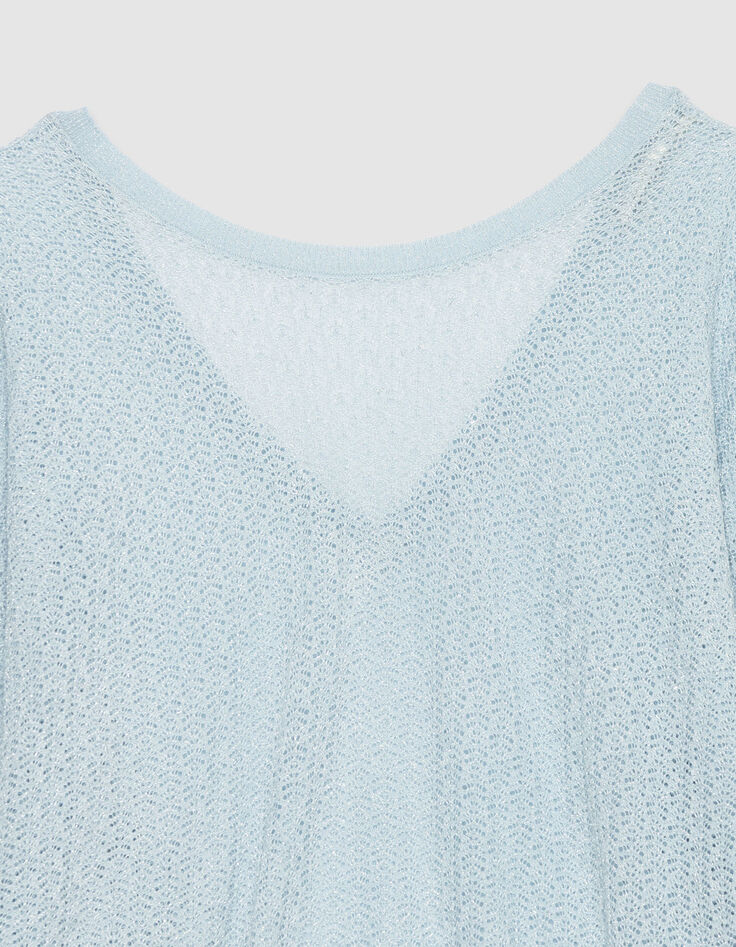 Pull chic bleu tricot fantaisie paillet&eacute; ajour&eacute; Femme-7