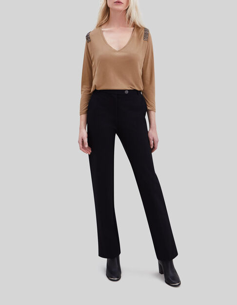 Women’s camel lurex T-shirt with beaded shoulders - IKKS