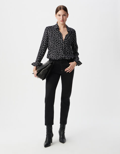 Schwarze Straight-Wash-Jeans für Damen mit sichtbaren Knöpfen - IKKS