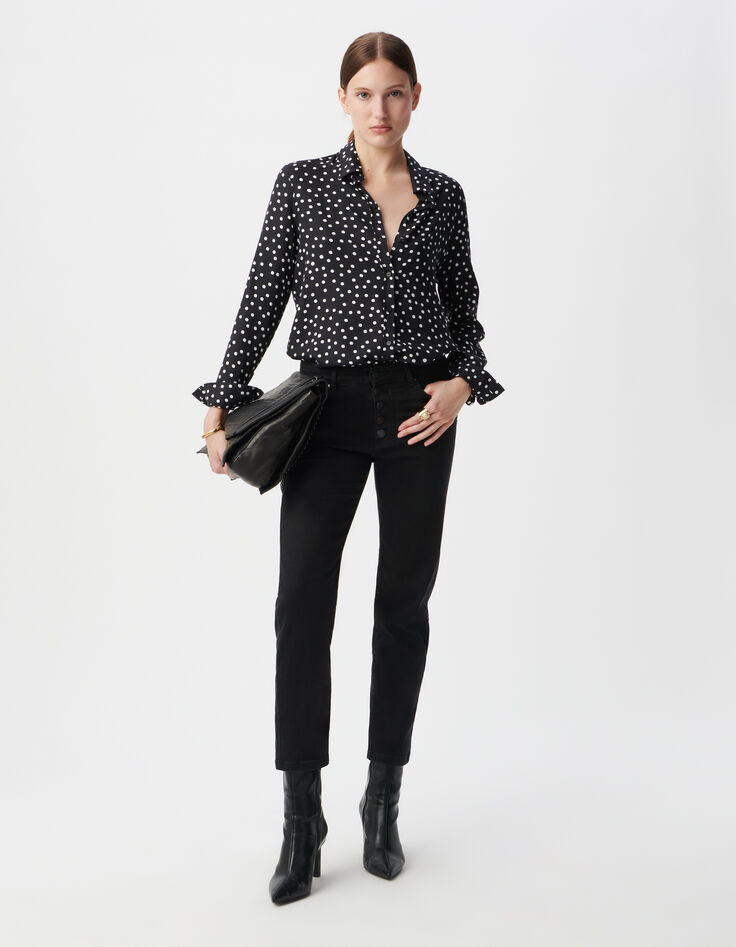 Jean droit noir délavé boutons apparents Femme-1
