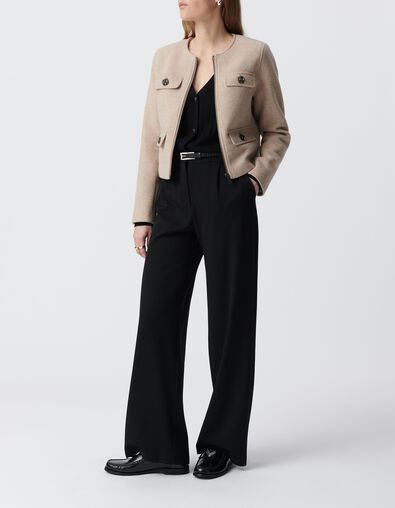 Veste droite beige lainage boutons strass Femme - IKKS