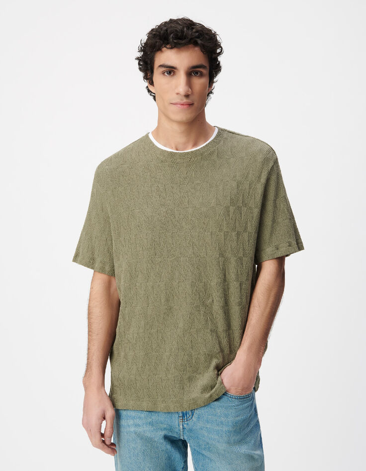 Rundhalsausschnitt T-shirt khaki relief mesh Herren-1