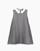 Robe argent plissée à col blanc fille-2