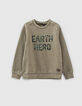 Sudadera caqui con mensaje terciopelo camuflaje niño -3