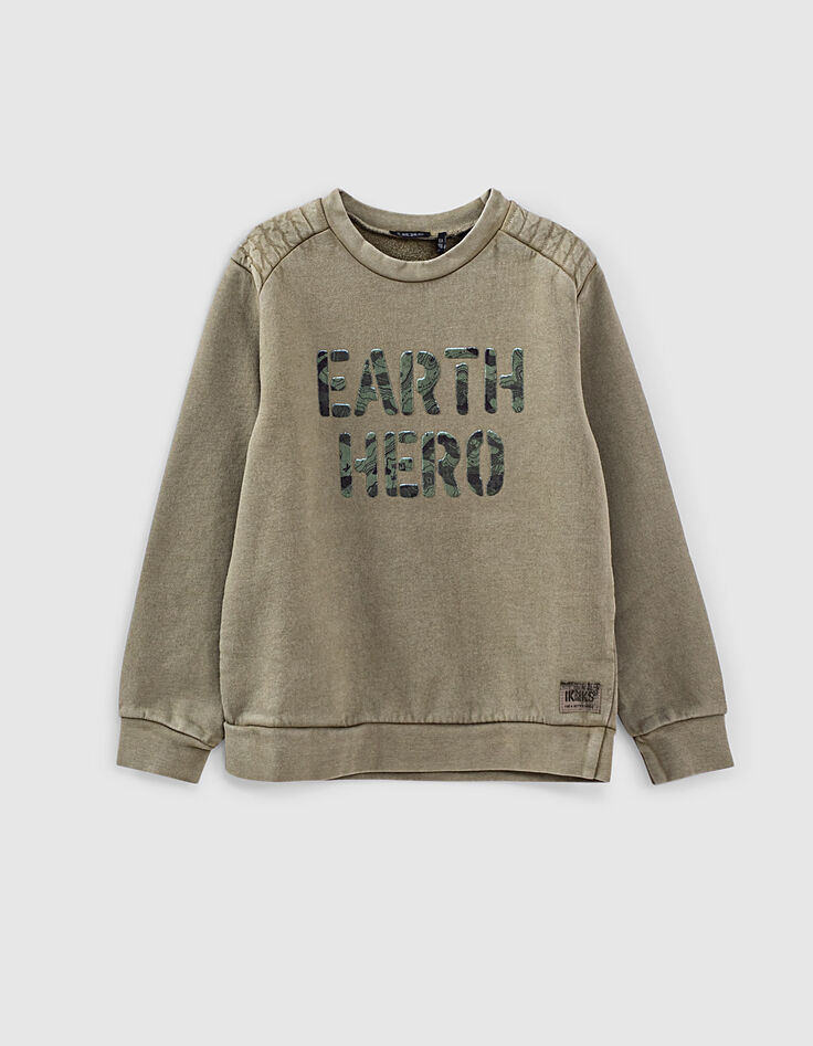 Sudadera caqui con mensaje terciopelo camuflaje niño -3 Sudadera caqui con mensaje terciopelo camuflaje niño -3