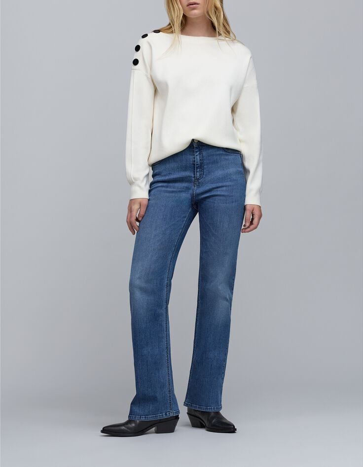 Ecru gebreide damestrui met schouderknopen-1