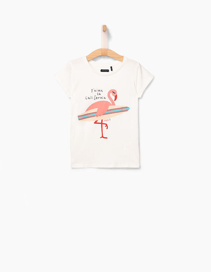 Tee-shirt blanc cassé flamant rose-surfeur fille - IKKS