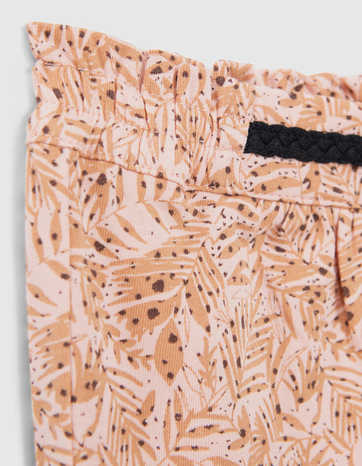 Baby girls’ peach knit trousers with leaf print-5