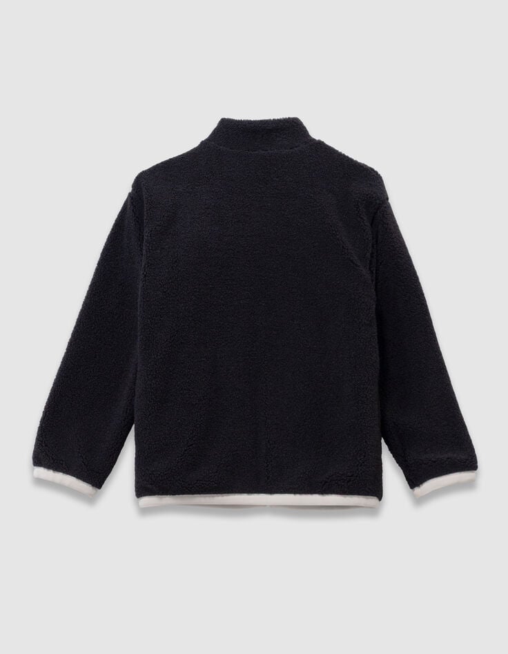 Cardigan réversible sherpa noir et molleton vert garçon-5 Cardigan réversible sherpa noir et molleton vert garçon-5