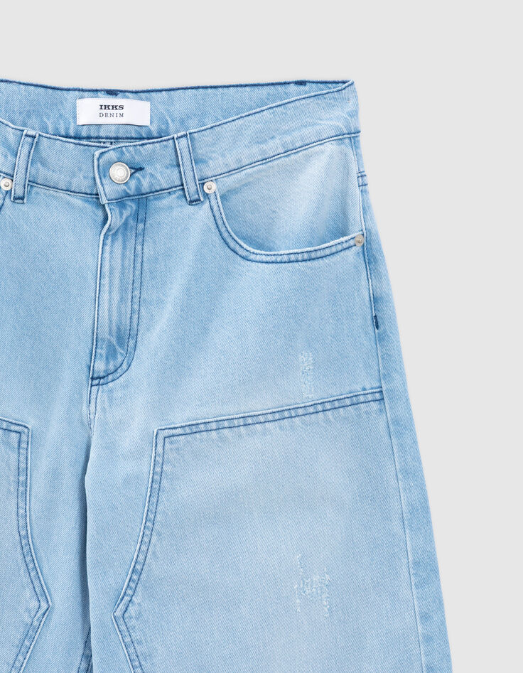 Jean large denim bleu clair effet us&eacute;-3