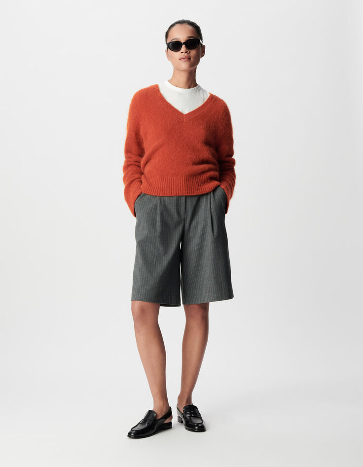 Orange oversized V-neck sweater Woman-1