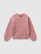 Girls’ pink knit sweater with jacquard sleeves-3 Girls’ pink knit sweater with jacquard sleeves-3