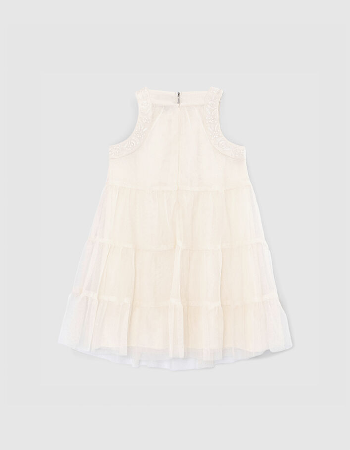 Girls’ ecru dress with embroidered braid tulle