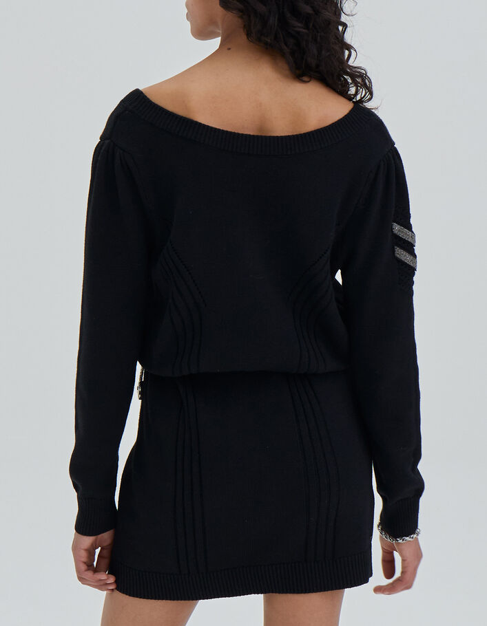 Women’s black chevron stitch knit short dress-3
