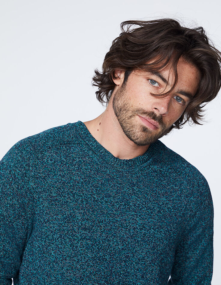 Pull camaïeu de vert en tricot mouliné Homme-4