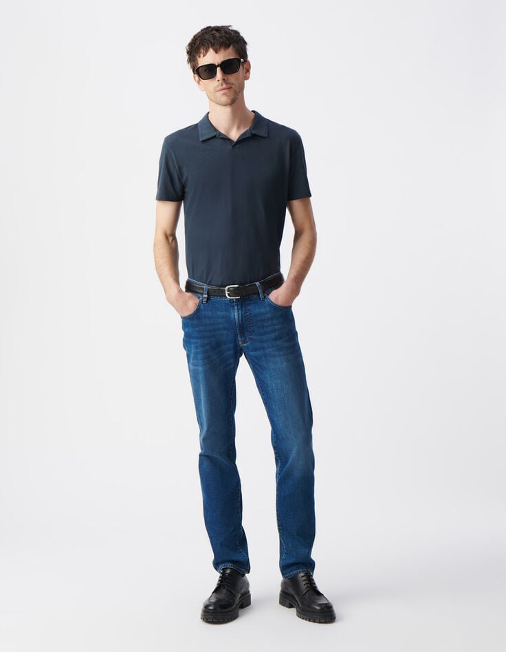 Herrenpoloshirt REGULAR, tintenfarben, Biowolle, geflammt-2 Herrenpoloshirt REGULAR, tintenfarben, Biowolle, geflammt-2