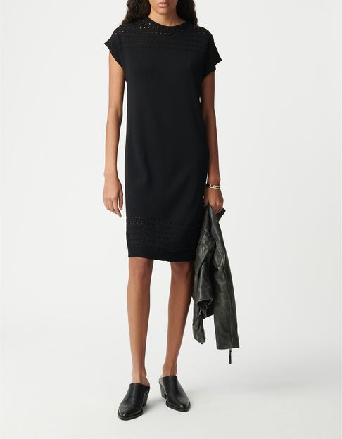 Robe noire tricot ajour&eacute;s Femme - IKKS