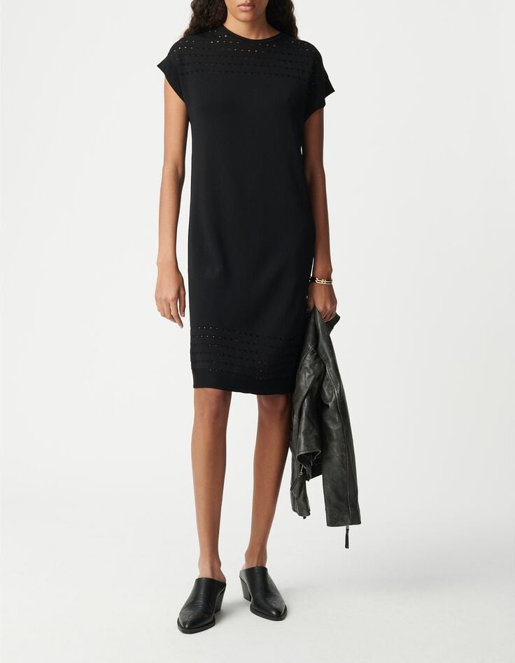 Robe noire tricot ajour&eacute;s Femme-1