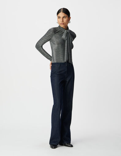 Women’s silver lurex knit T-shirt with neck tie - IKKS