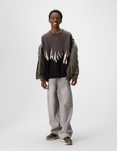 Boys’ grey flame motif jacquard knit sweater - IKKS