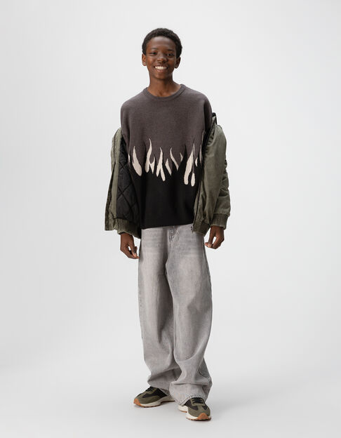 Boys’ grey flame motif jacquard knit sweater - IKKS
