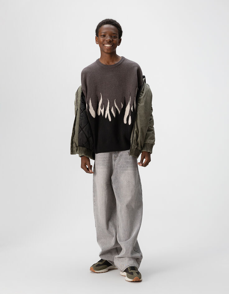 Boys’ grey flame motif jacquard knit sweater-1