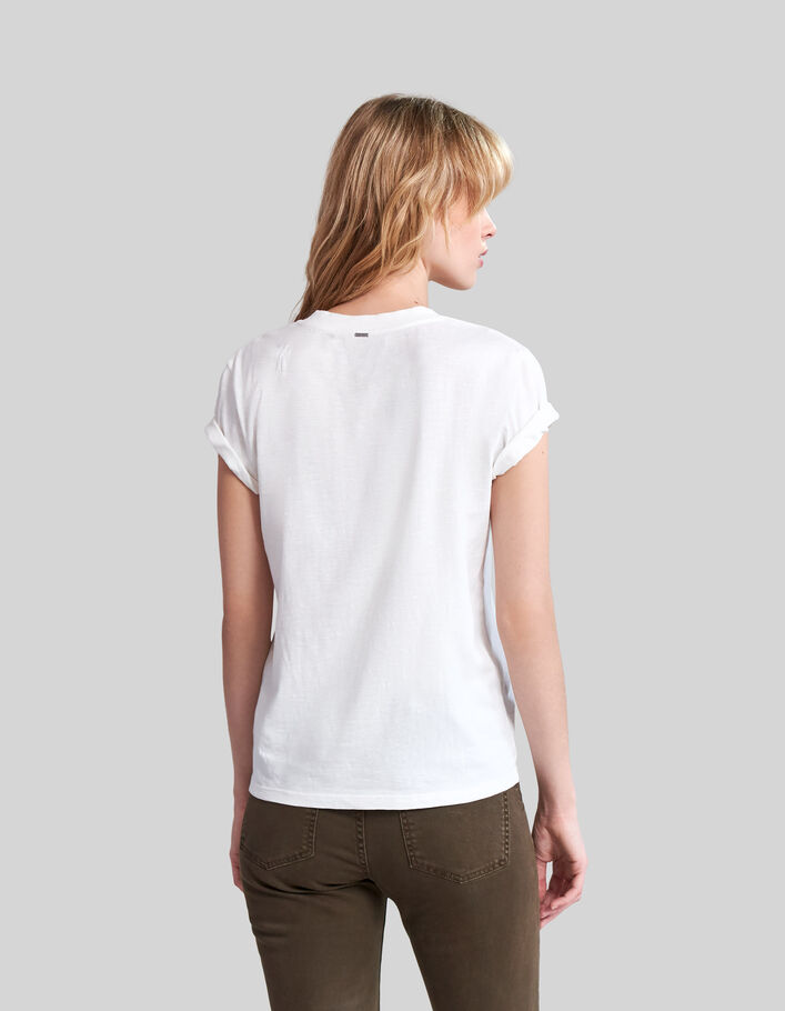 Tee-shirt blanc cassé en coton éclair brodé manche femme-2