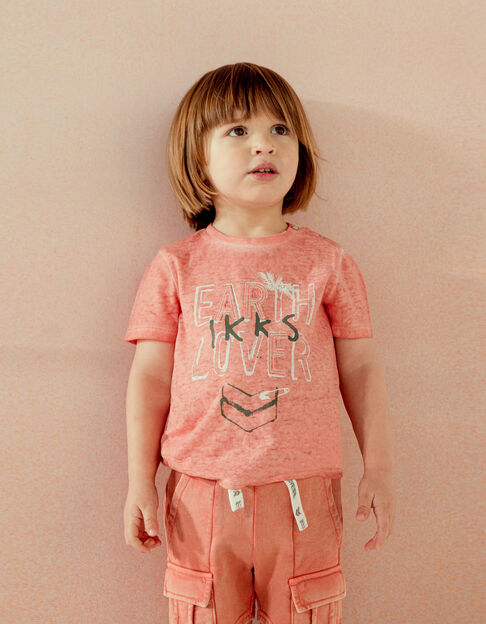 Baby boys’ orange slogan and embroidered lettering T-shirt