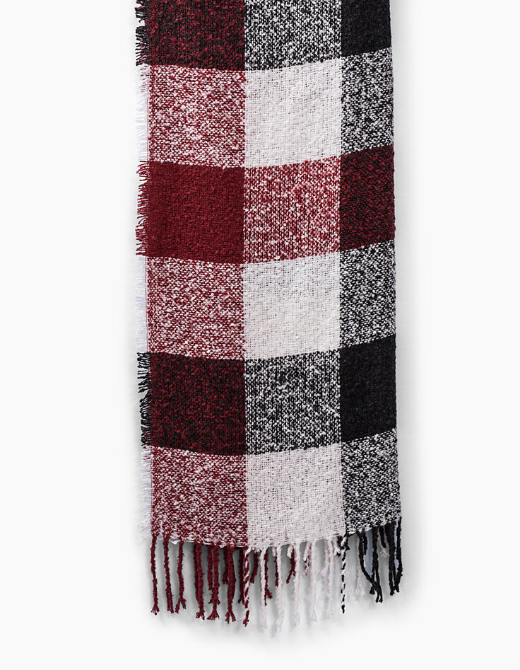Pañuelo rojo oscuro, blanco, gris de cuadros niña-3