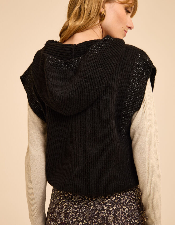 Pull &agrave; capuche noir tricot sans manches I.Code-3