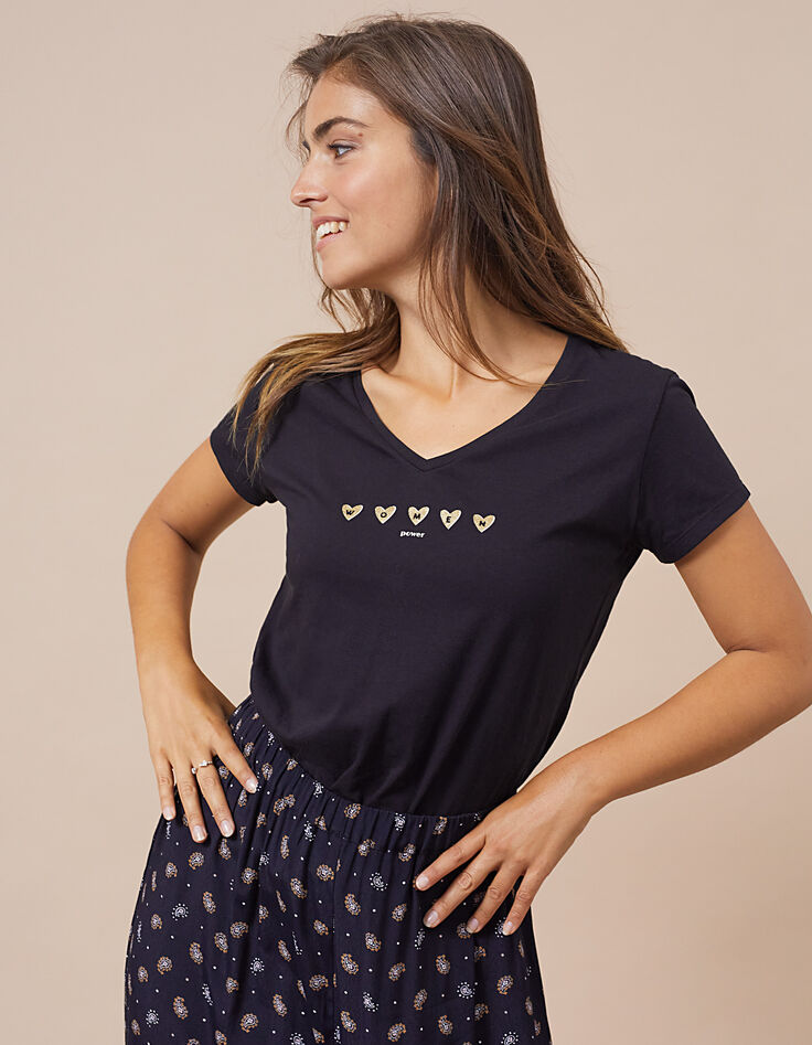 I.Code black T-shirt with gold hearts and slogan-5 I.Code black T-shirt with gold hearts and slogan-5